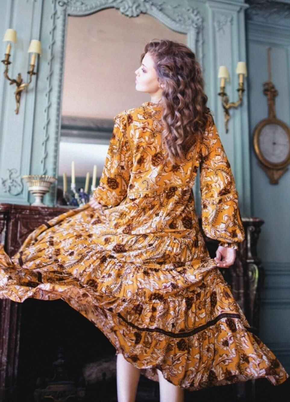 Spell & the Gypsy Co Etienne Golden yellow Floral Long Sleeve Maxi Dress